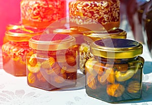 Goodbee Products. Glass jars: honey with seeds, cream honey
