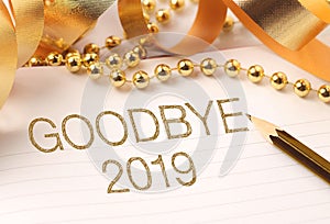 Goodbye 2019 with gold decoration