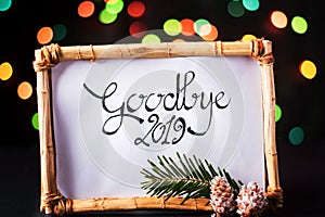 Goodbye 2019 New Year note with colorful background