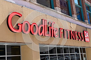 Goodlife fitness sign on the building enterance, popular fitness center