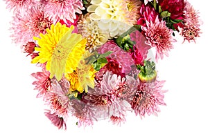 Goodly bouquet of autumn flowers isolated on white