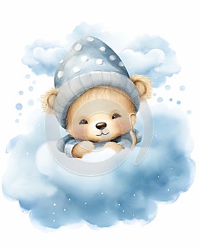 Goodnight Princess: Dreamy Teddy Bear and Heavenly Clouds Vector