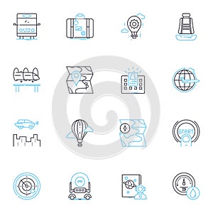 Goods movement linear icons set. Transport, Logistics, Shipping, Haulage, Dispatch, Cargo, Shipment line vector and