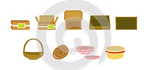 Goods packages flat vector illustration set