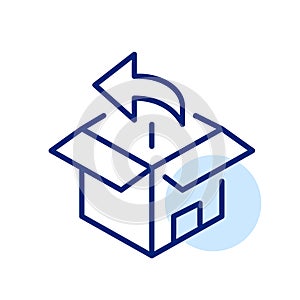 Goods return delivery company service. Open 3d box and back arrow. Pixel perfect icon