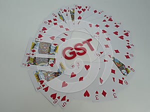 Goods And Service Tax surrounded by playing cards