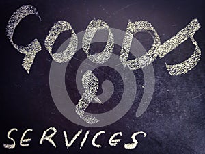 goods and services bussiness related terminology displayed on abstract background