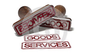Goods and services over white background