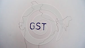 Goods And Services Tax on an India map outline on a plain white background