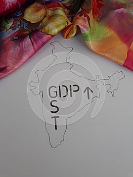 Goods And Services Tax on an India map outline on a plain white background