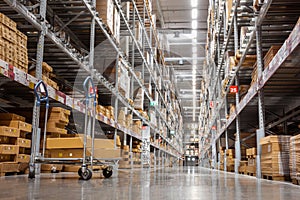 Goods Shelves of Warehouse Handling Management, Products Storehouse Interior and Distributor Shopping Mall., Business Financial