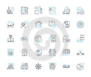 Goods Transport linear icons set. Delivery, Trucking, Logistics, Transport, Cargo, Shipping, Haulage line vector and