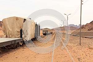 Goods wagon at Hejaz railway station near Wadi Rum, Jordan