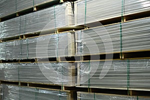 Goods with wrapping & stacked inside the warehouse