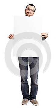 Goofy Faced Man Holding Blank Sign