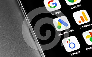 Google Ads AdWords, Analytics mobile apps on display smartphone