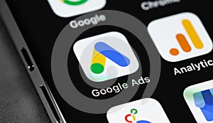 Google Ads AdWords, Analytics mobile apps on display smartphone