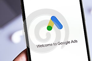 Google Ads AdWords logo mobile app on display