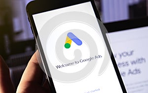 Google Ads start page on the screen smartphone with