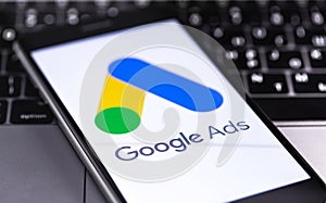 Google Ads symbol on the screen smartphone