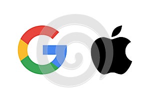 Google with apple company logo. Vector editorial illustration. Vinnitsia  Ukraine - January 27 2021