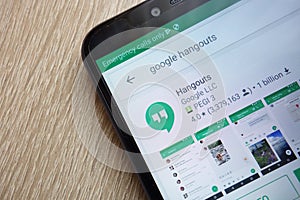 Google Hangouts app on Google Play Store website displayed on Huawei Y6 2018 smartphone