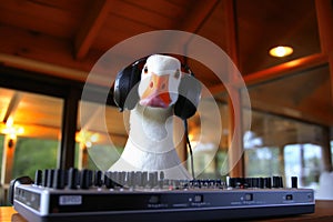 A goose as a Discjockey created with generative AI technology