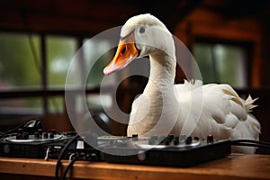 A goose as a Discjockey created with generative AI technology