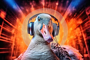 A goose as a Discjockey created with generative AI technology