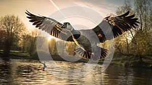 Goose In Flight: A Stunning Uhd Image In The Style Of Matthias Haker photo
