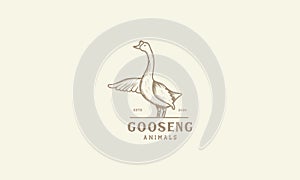 Goose line engraved vintage logo vector icon illustration design