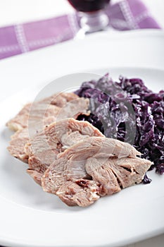 Goose meat with red cabbage