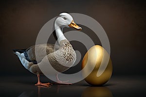 Goose standing by the golden egg. generative ai. Goose and the golden egg