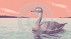 Goose Standing Near Soft Water With Risograph Gr 1700 Texture