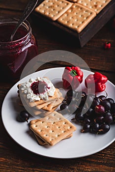 Gooseberry and Habanero Pepper Jam with Cream Cheese on Crackers