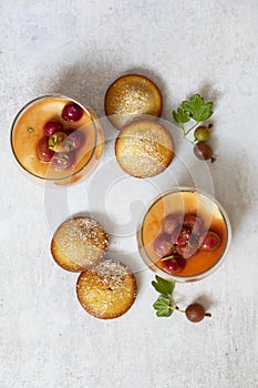 Gooseberry posset and almond cakes