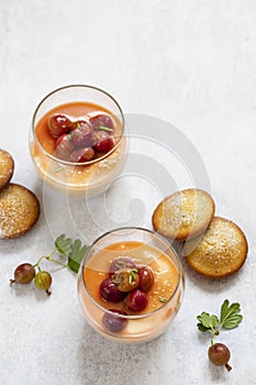 Gooseberry posset and almond cakes