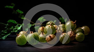 Gooseberry and Raw Amla Fruit on Dark Background, AI Generated