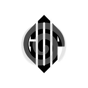 GOP circle letter logo design with circle and ellipse shape. GOP ellipse letters with typographic style.