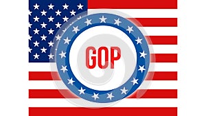 Gop election on a USA background, 3D rendering. United States of America flag waving in the wind. Voting, Freedom Democracy, gop