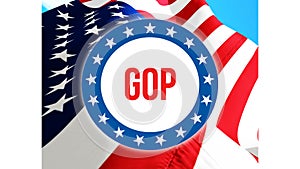 Gop election on a USA background, 3D rendering. United States of America flag waving in the wind. Voting, Freedom Democracy, gop