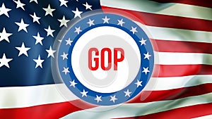 Gop election on a USA background, 3D rendering. United States of America flag waving in the wind. Voting, Freedom Democracy, gop