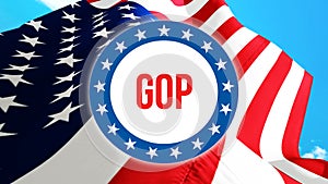 Gop election on a USA background, 3D rendering. United States of America flag waving in the wind. Voting, Freedom Democracy, gop photo