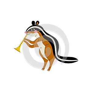 Gopher Playing Trumpet, Cute Cartoon Animal Musician Character Playing Musical Instrument Vector Illustration