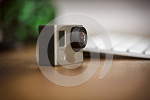 Gopro camera standing on the desk