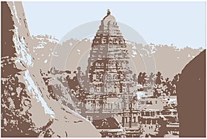 Gopuram of Virupaksha Temple, Hampi vector landscape. Gopuram of Virupaksha Temple in 3 shades vector