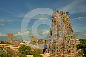 Gopurams of meenakshi sundareswarar shrine temple in morning light Madurai Tamil Nadu