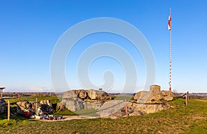 Gora Strekowa hill with bunker ruins and memorial of Captain Raginis, World War 2 military commander at Narew river in Poland