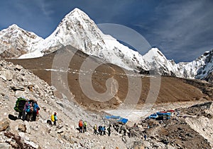 Gorak Shep village, Kala Patthar and mount Pumo Ri