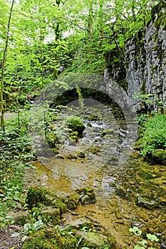 Gordale Beck, near Janet`s Foss Waterfall, Malham Cove, Yorkshire Dales, England, UK